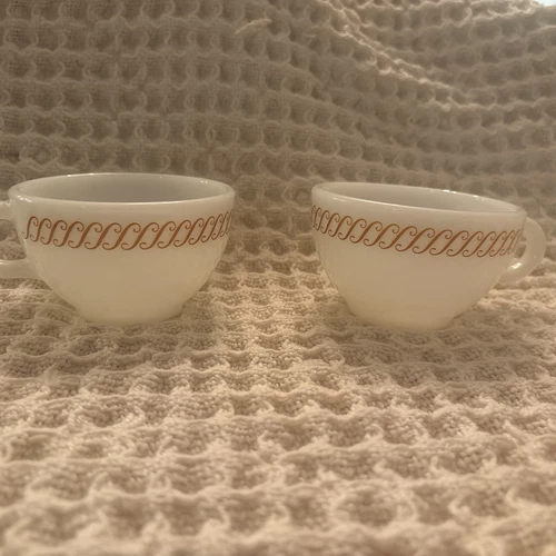 Pyrex Tableware By Corning White Glass Tea Cup Mug Regency "S" Copper Scroll