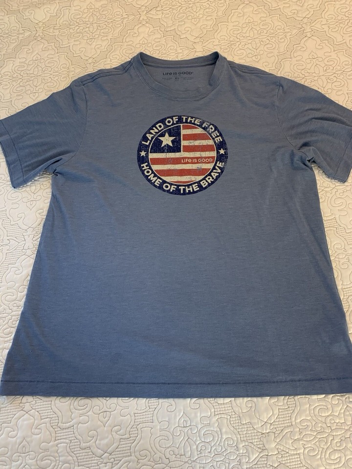Life is Good Men's Blue XL Cool Tee Graphic "Land of the Free Home of