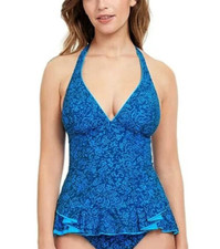 NEW NWT Profile by Gottex Mehndi Halter Tankini Curve Ruffled Swim Top Size 12