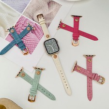 Slim Elegant Floral PU Leather Band Strap For Apple Watch 38/40/41/42/44/45/49mm