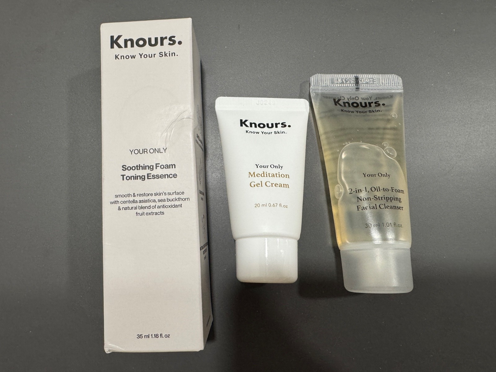 3 pc KNOURS Your Only Soothing Foam Toning Essence Gel Cream Facial Cleanser LOT