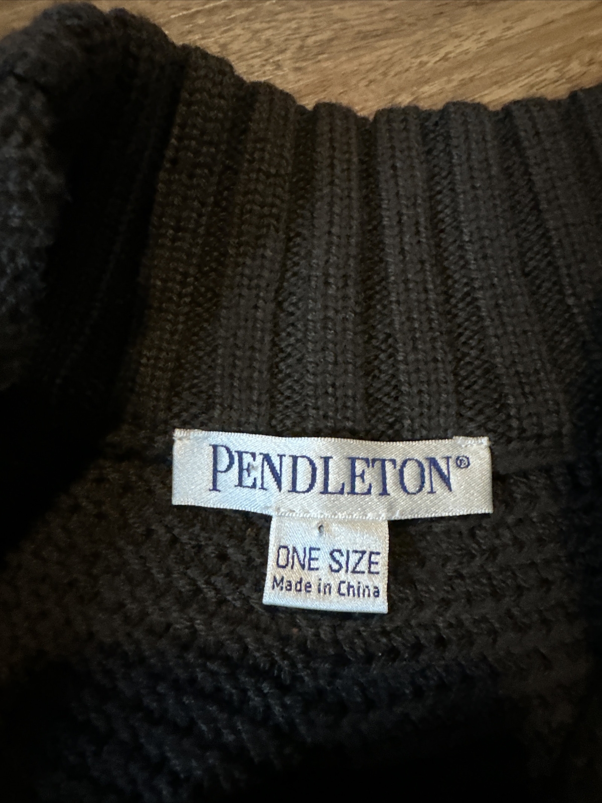 Pendleton Solid Black Fringed Ribbed Knit Poncho … - image 5