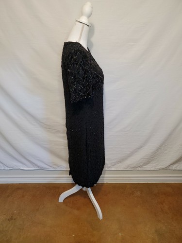 Vintage Laurence Kazar Womens Black Cocktail Beaded Dress Size M - Picture 5 of 11