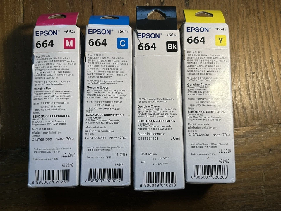 Genuine Epson 664 Bk/C/M/Y 4x Refill Ink Bottle Black Cyan Magenta Yellow - New - Image 3 of 4