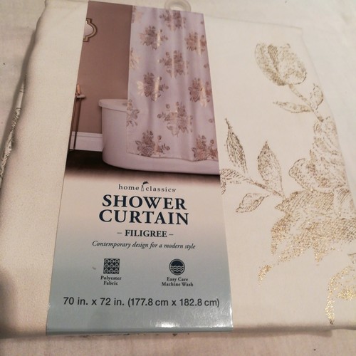 Shower Curtain Filigree By Home Classics Shiny Gold Floral Print MSRP $50 - 第 2/7 張圖片