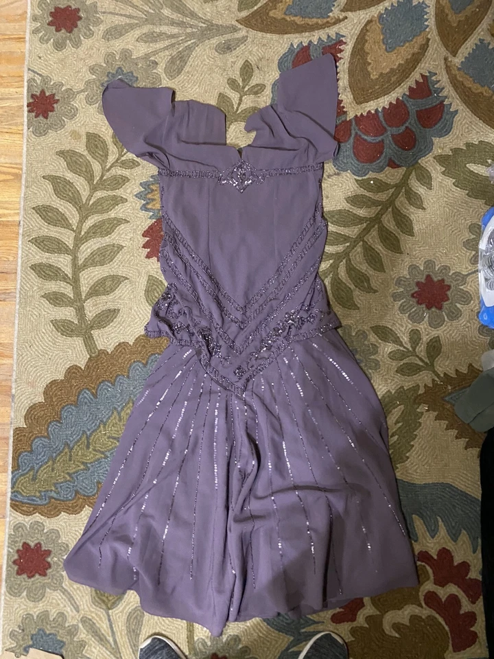 Midnight Velvet BEAUTIFUL Cocktail Sequinned Beaded Maxi Dress Dusty Purple M - Image 3 of 4