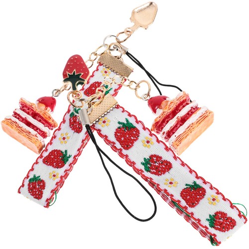2 Pcs Strawberry Bell Keychain Girl Mobile Phone Case Decoration Charm - Zdjęcie 4 z 12