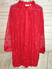 Victoria's Secret Gold Label Sheer Red Lace Robe Night shirt Long PRETTY  W .