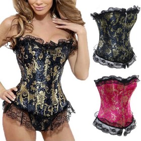 Womens Bridal Basque Gothic Sexy Lingerie Lace Up Satin Corset Bustier Top S-6XL
