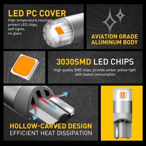 AUXITO 3000K Amber LED Front Side Marker Light Bulbs 168 194 2825 T10 Bright 12V - Picture 3 of 9