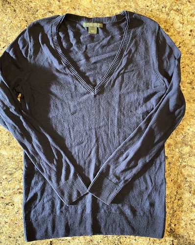 Eddie Bauer Women’s V-Neck Sweater Navy Large Tall - Picture 2 of 5