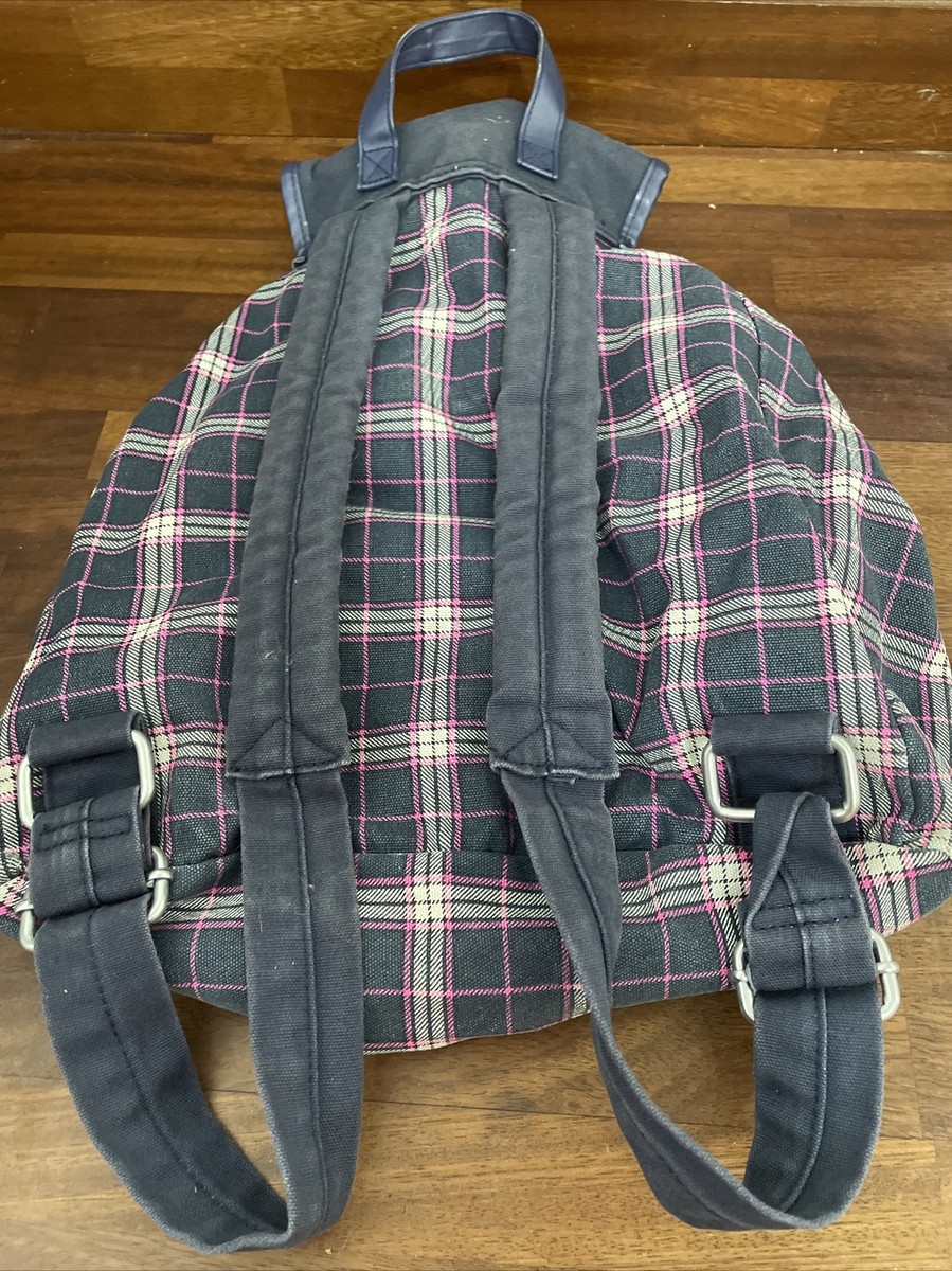 Jack Wills Blue Pink Checked Backpack Casual Bag pre-owned UK
