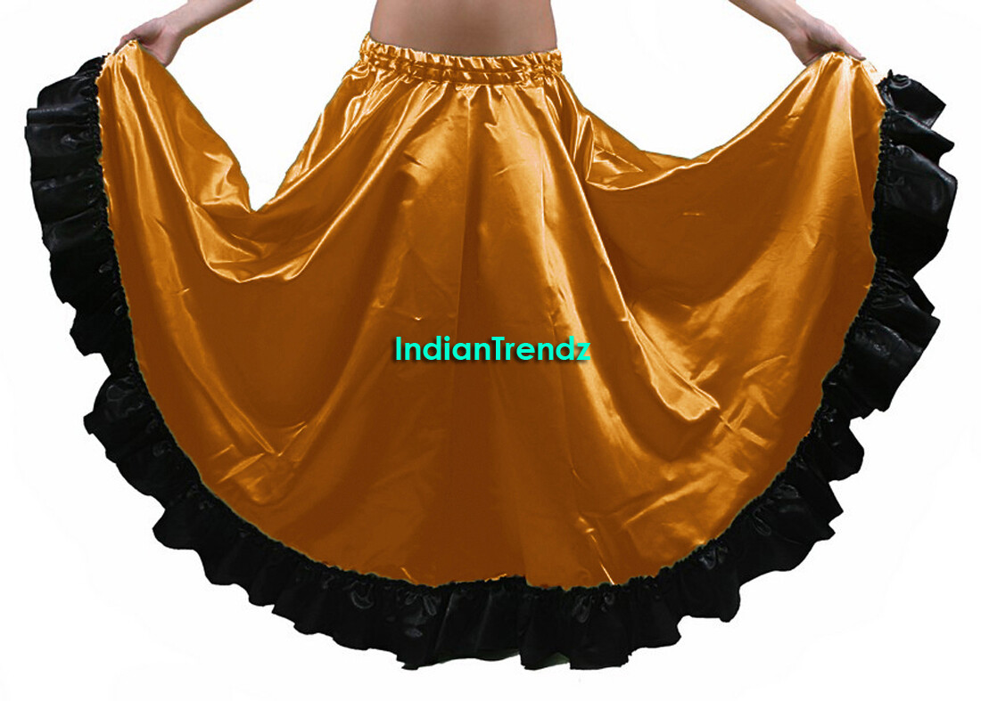Gonna Danza Del Ventre Tribale In Raso | Spacco Laterale Costume Flamenco Donna
