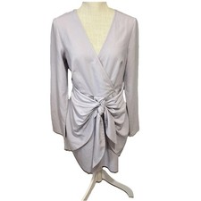 ASOS DESIGN wrap front mini dress with knot skirt detail Light Purple Sz 12