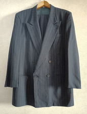 Lanvin Paris 80s Vintage Double Breasted Virgin Wool Suit Set Navy USA XL