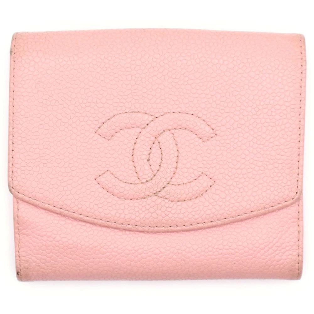CHANEL Timeless CC Line Caviar Leather Compact Wallet with Flap Bi-Fold Design