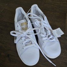 Adidas Originals Stan Smith Boys Girls Premium Leather White Gold SIZE 5