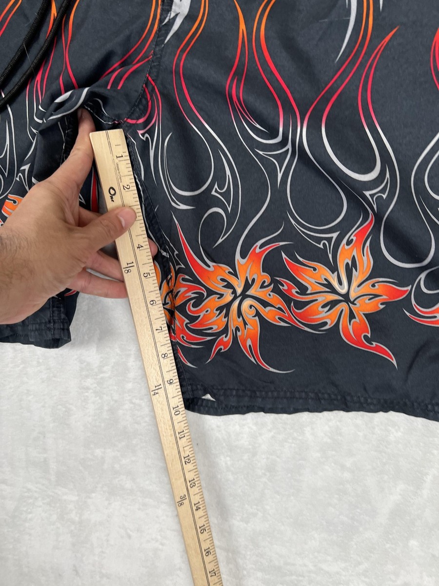 Vintage OP Ocean Pacific Board Shorts Mens 36 Black Tribal Flame