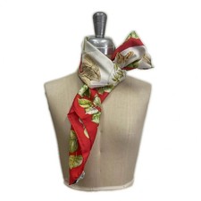 HERMES Handkerchief Silk Red Excellent Made in France