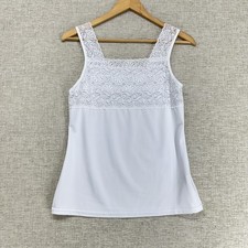Cinema Etoile Tank Top Womens Small White Lace Yoke Sleeveless Stretch Cami