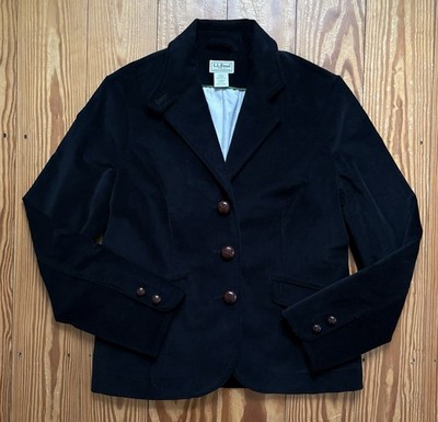 Women s L.L. Bean Black Velvet Stretch Cotton Blazer Jacket size 10 R Reg