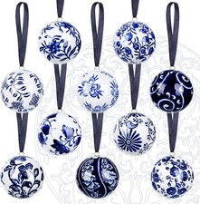 10 Pcs Porcelain Ball Ornaments Blue and White Chinoiserie Christmas Tree...