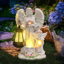 Solar-Powered Angel Garden Statue, Outdoor Garden Angel Statue - Outdoor Stat...