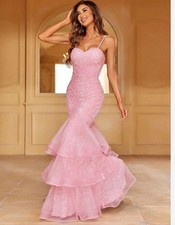 Faeriesty Pink Sequin Mermaid Glamorous Elegant Evening Gown Prom Size S