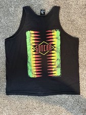 Vtg 80's Gotcha Surfwear USA made Black NEON Muscle Shirt SURFER SKATER Tank Top