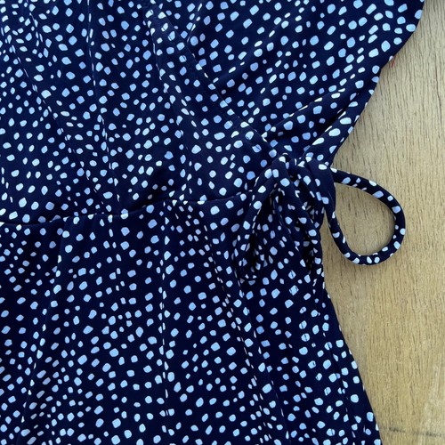 OLIVIA GREY POLKA DOT MIDI DRESS Women’s sz L Navy Blue White NWOT - Picture 3 of 8