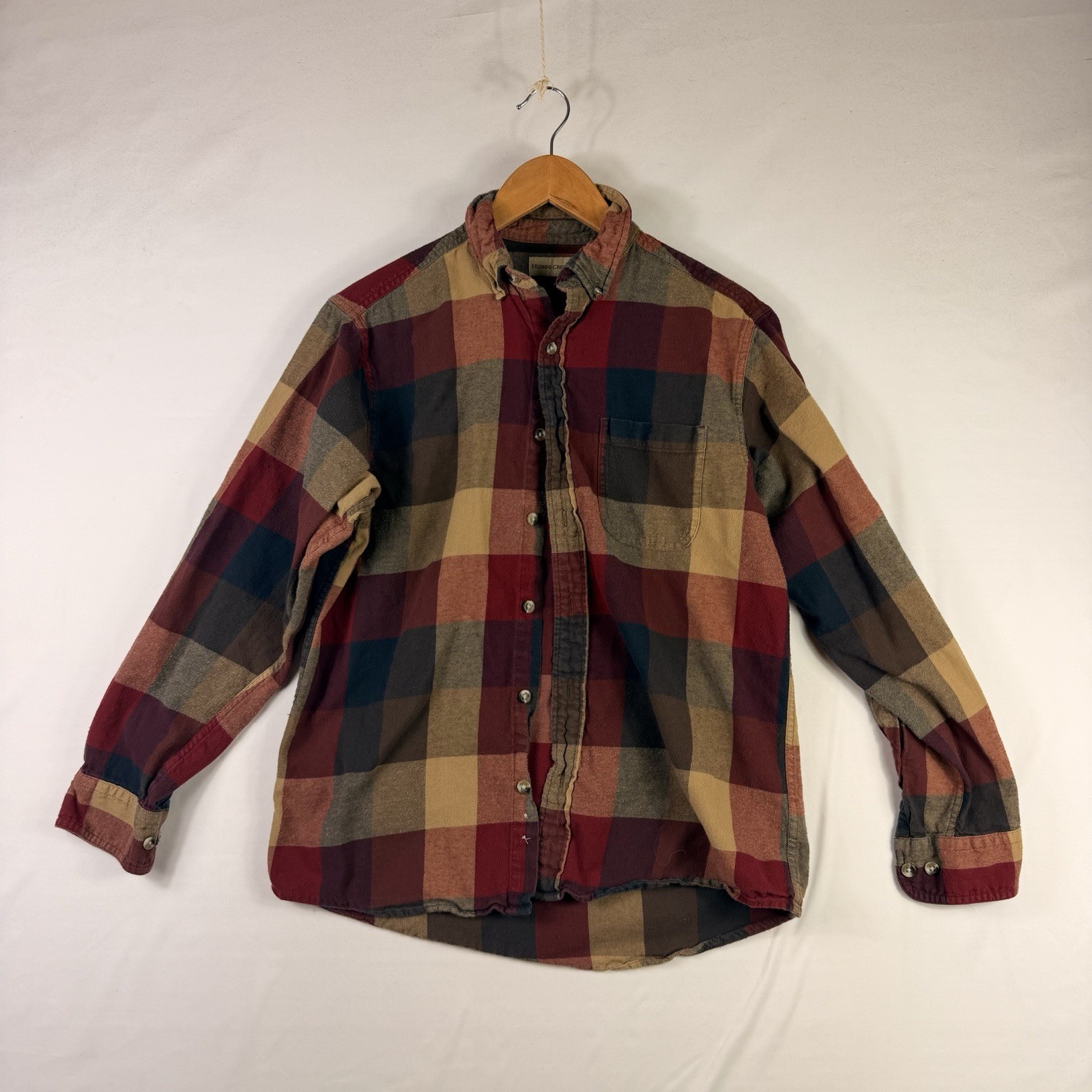 Hobbs Creek Mens M Red Yellow Plaid Long Sleeve Cotton Casual Button Down Shirt