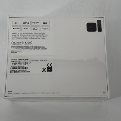 Apple TV 32GB 4K HD Media Streamer - Black (MQD22LL/A) for sale