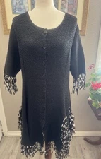 VTG Jerry T Black Dress Stretch Fringe Polka Dot Funky Artsy Tulip Fairy 1X XL