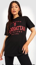 Image of BNWT Woman’s BOOHOO New York Manhattan T-shirt Size Large Black Red