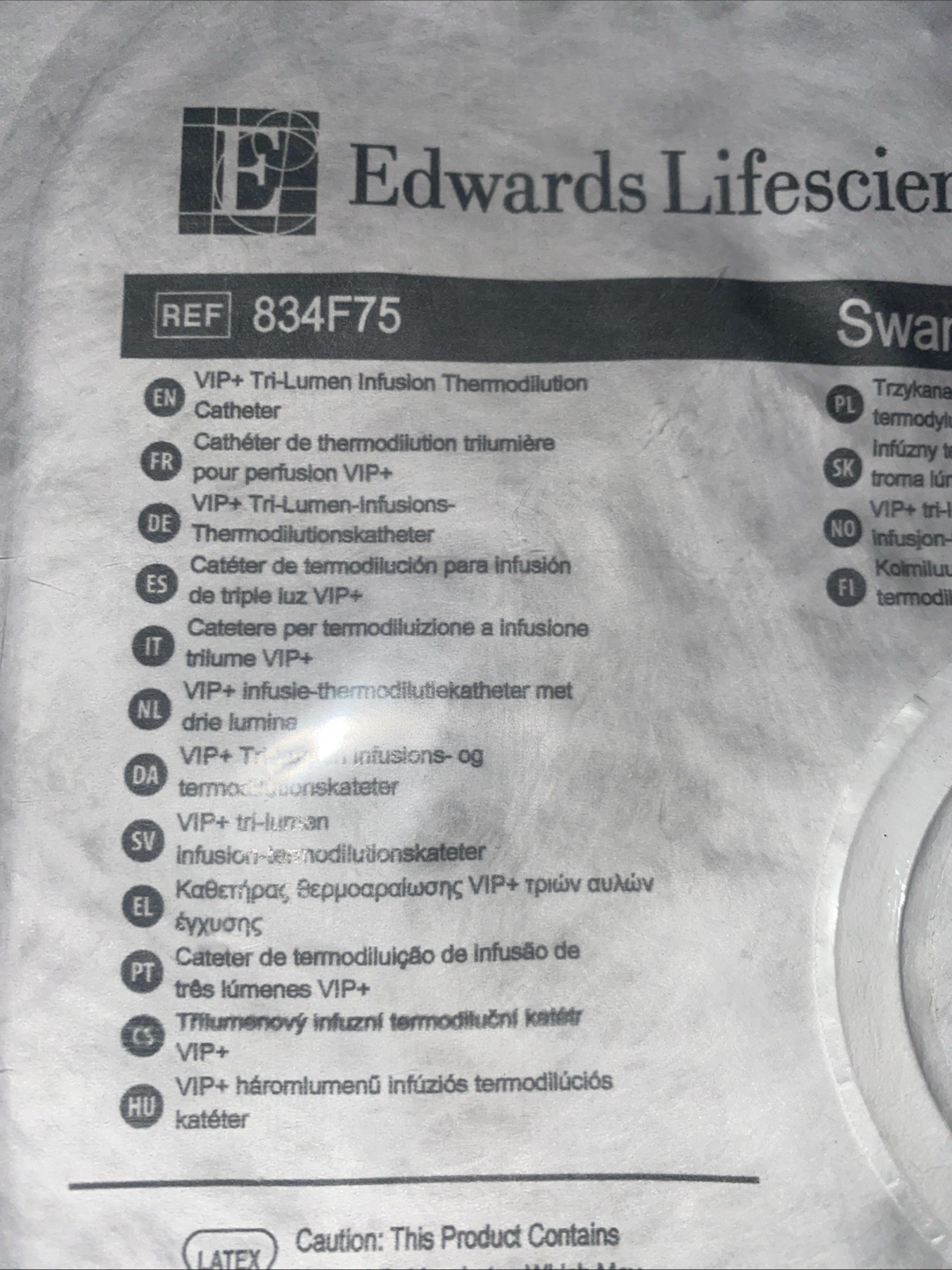 Edwards Lifescience Swan-Ganz 834F75 VIP+ TRI LUMEN Infusion Thermodilution Cath