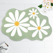 Daisy Rug Mat Spring Summer Flower Bathmat Green White Floral 19.7x29.9 Inch