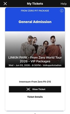 Linkin Park From Zero VIP Pit Package - Hamburg, Germany - June 3