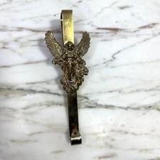 Vintage Brass Angel Holiday Stocking Holder Mantel Hanger Ornate Cherub