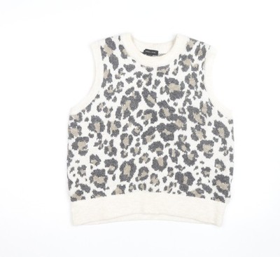 New Look Damen Beige Leopard Strick Ärmellose Weste Pullover Größe M