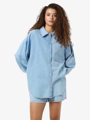 Noisy May  Nimka Tri L/S Oversized  Str Shirt Light Blue Denim Size: 48 NWT