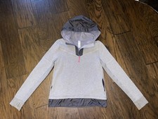 Girls Lululemon Ivivva Hooded Sweatshirt Gray Fleece Lined Pullover Size 14, EUC