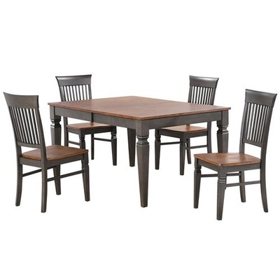 Dakota 5PC 60-78'' Rectangle Expanding Dining Table Set Brown Gray Solid Wood
