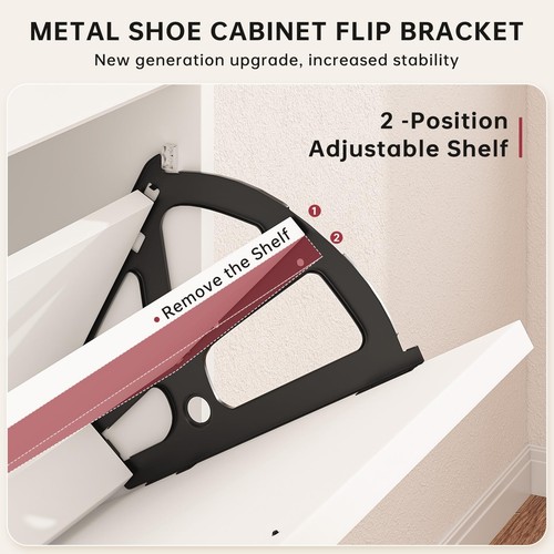 Shoe Storage Cabinet, Farmhouse Shoes Organizer Cabinet with 2 Flip Drawers &... - Picture 3 of 9