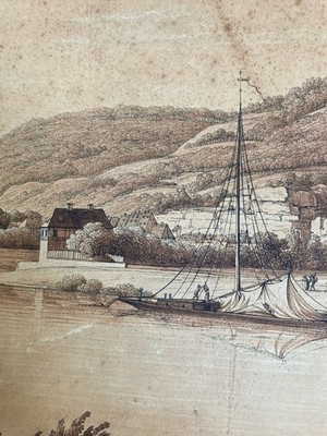 Sehr Schön Zeichnung XIX 1850 Schweiz Elbe Sachsen Zum Identifizieren Altes Boot