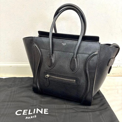 Celine Micro Luggage Shopper Tote Bag Calf Leather Black