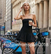 ZARA NEW WOMAN OFF-SHOULDER RUFFLED MINI DRESS BLACK S,M,L 0085/316/800