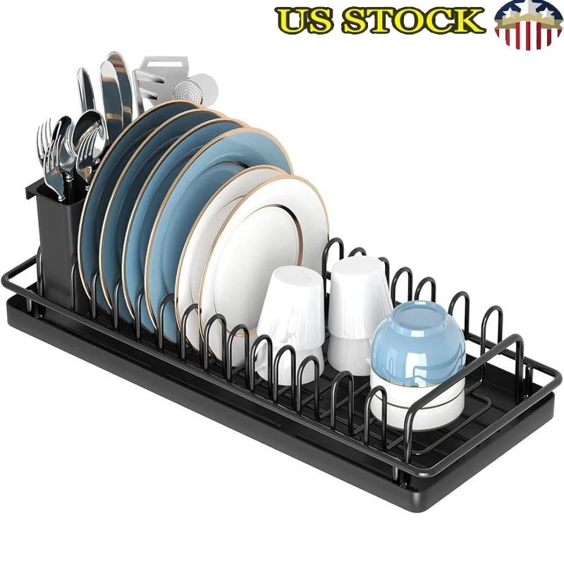 Compact Dish Drying Rack Stainless Steel Silicone Mat Kitchen Counter Organizer
