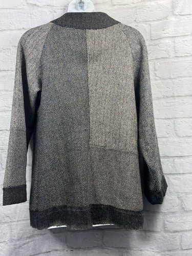 Wool Jacket Cape Style Size 12 Grey Herringbone One Button Country Casual Coat - Picture 7 of 7