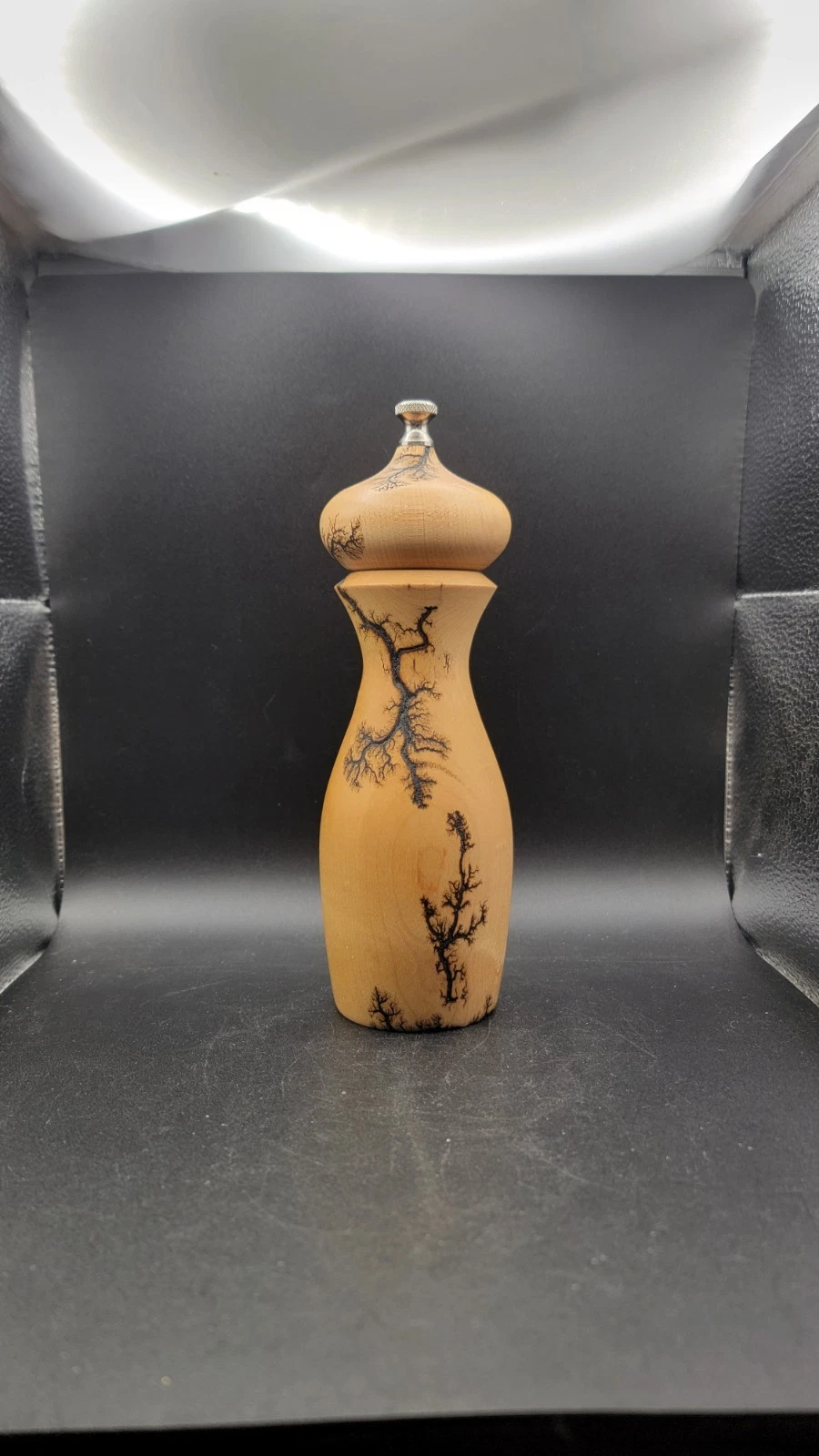 Hand Turned Wood Pepper Mill Lichtenberg Fractal Burn Maple Grinder 8"...