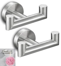 2 Pack Double Brushed Nickel Towel Holder for Bathrooms Stainless Steel